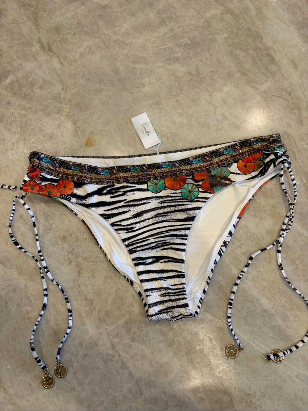 NWOT Camilla zebra & floral with Swarovski crystals bikini bottoms